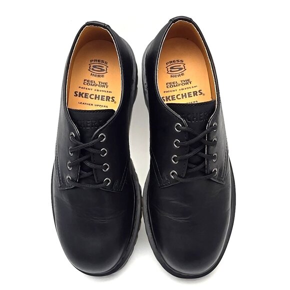Skechers D395341 Black Leather Lace Up Oxford Shoes Men\'s Size 8